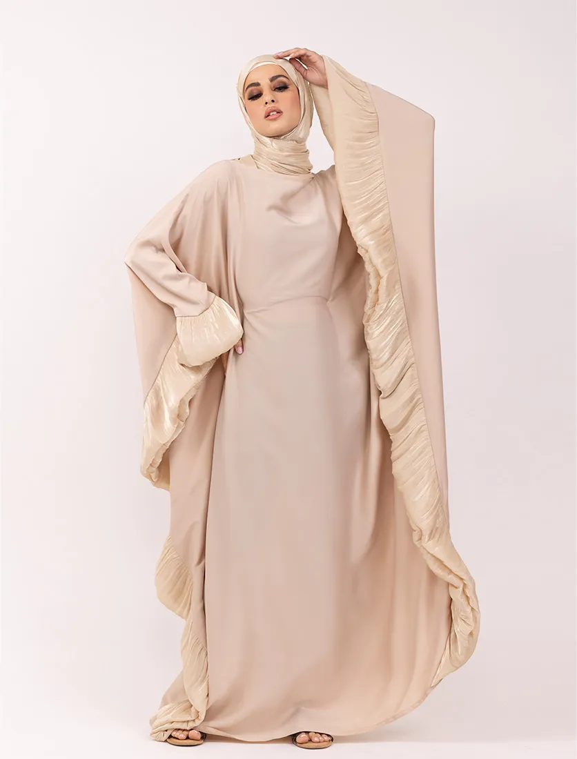 Beige Organza Trim Kaftan